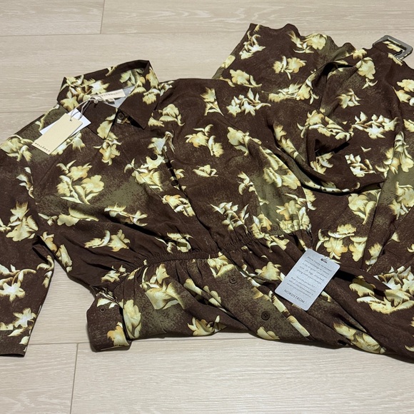 MELLODAY Brown Floral Collared Button Down Midi Dress NEW - Picture 3 of 8